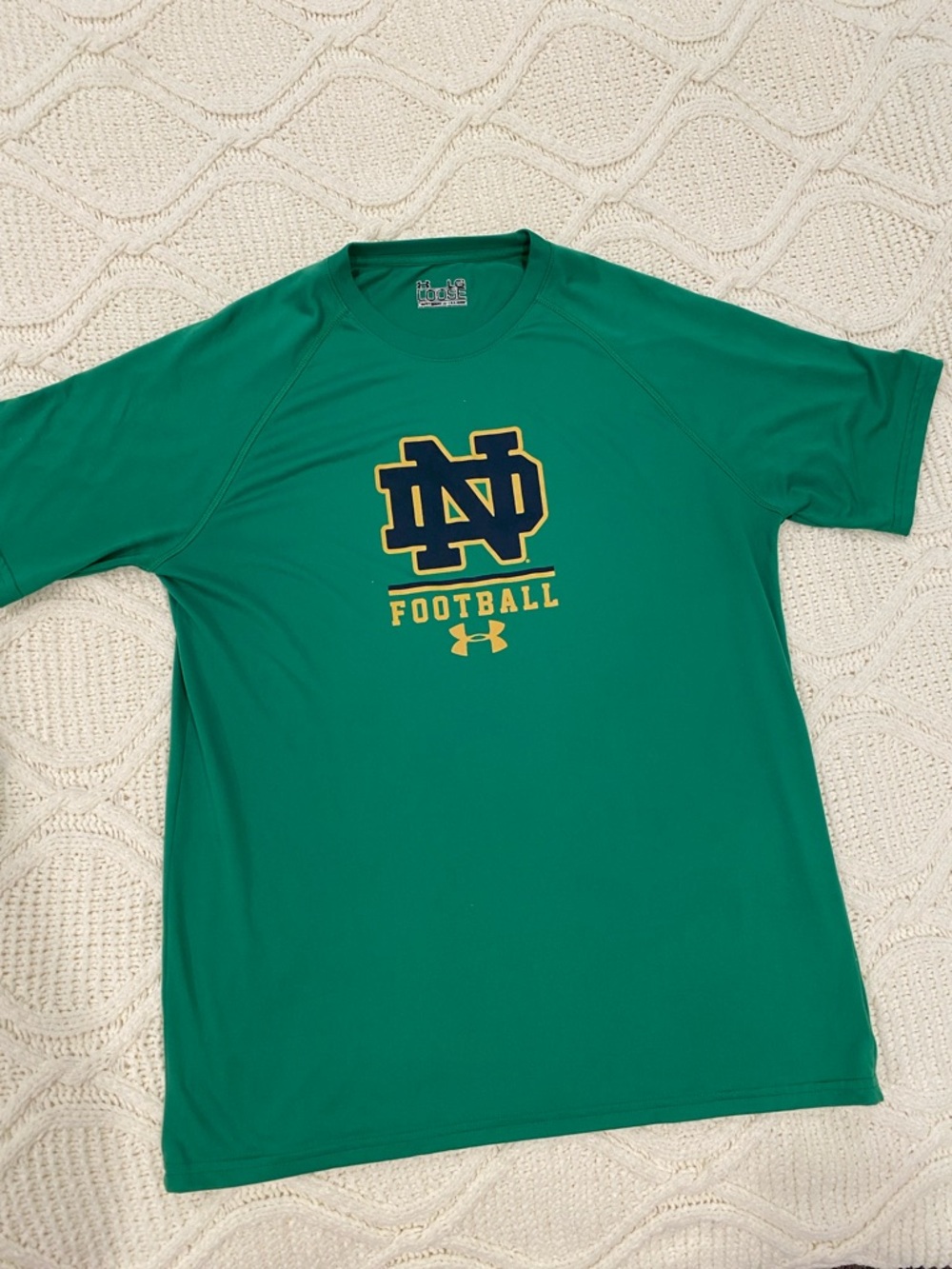 Under Armour Green Notre Dame Football Tee with Navy & Gold Logo